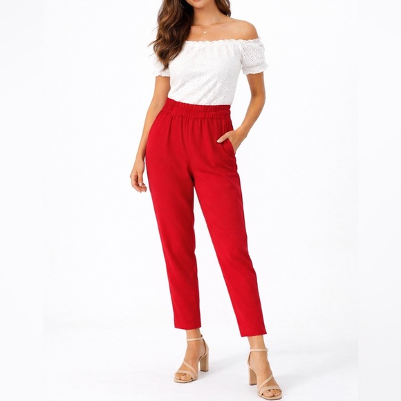 LOFT Pants - LOFT Red Paperbag Waist Pants NWT Size Small